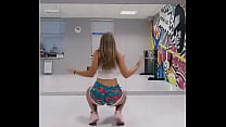 Hot yoga blonde girl dancing